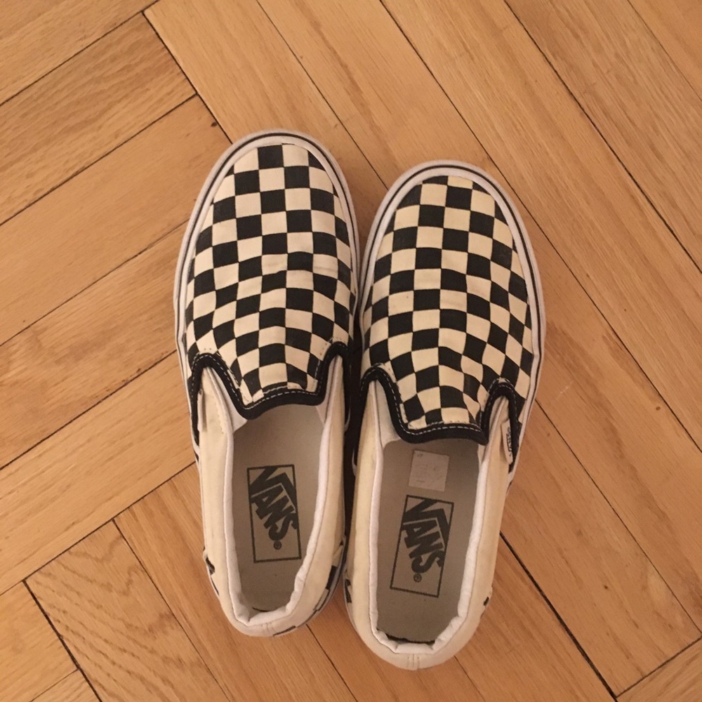 Checker board Vans Slip Ons, Platform Sole, 7.5